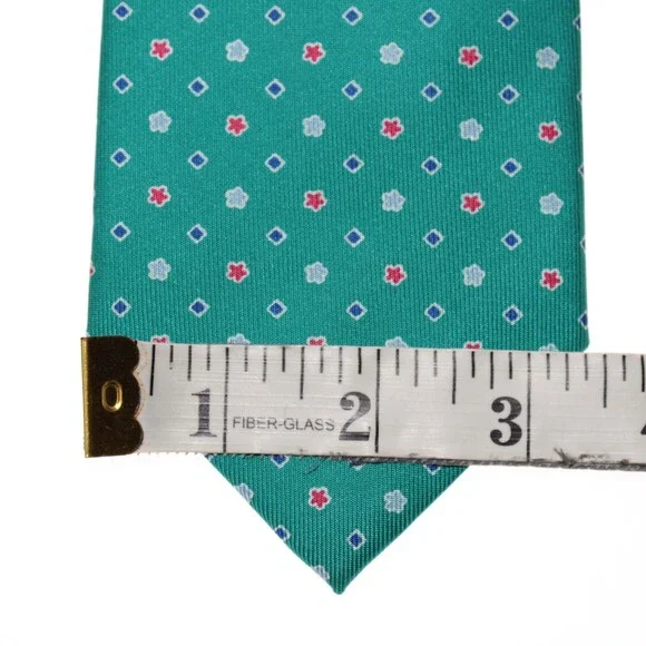 Drake's NWT Neck Tie in Teal Green with Red & Blue Geometric Pattern 100% Silk